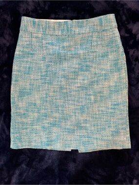 Textured Blue-Cream Tweed Pencil Skirt